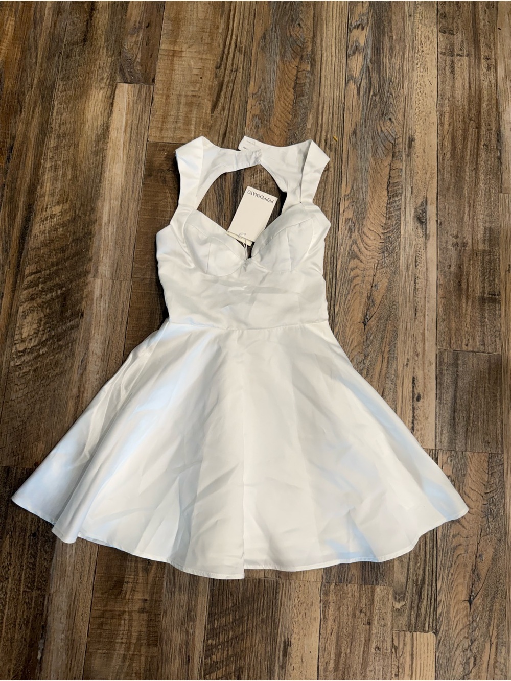 Peppermayo White Cutout Sweetheart Fit-and-Flare Mini Dress